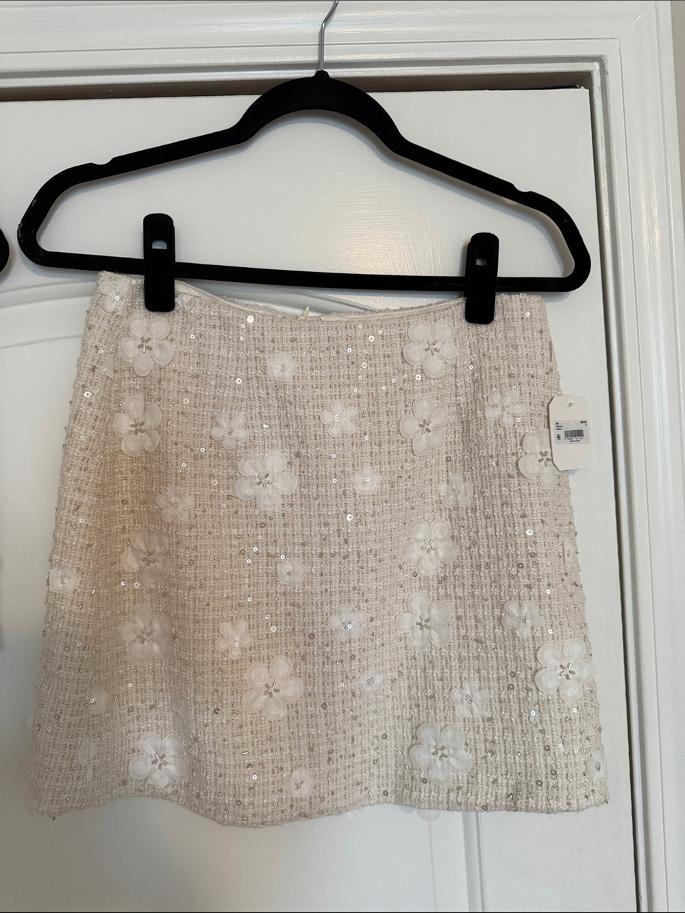 Altar'd State Cream Floral Sequin Mini Skirt